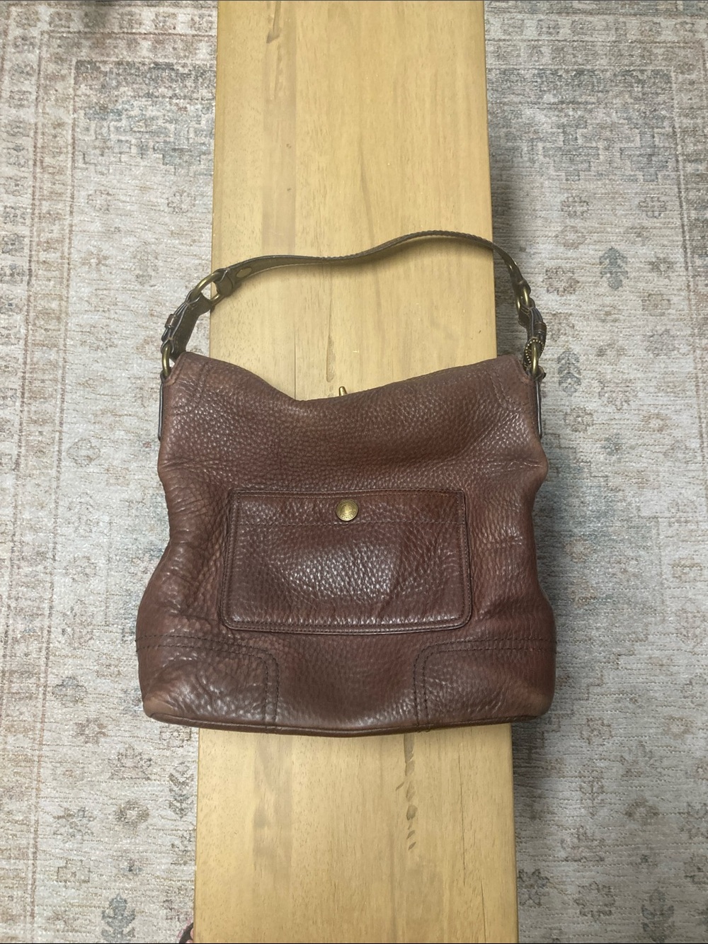 Coach Pebbled Leather Hobo Shoulder Bag in Chestnut Brown